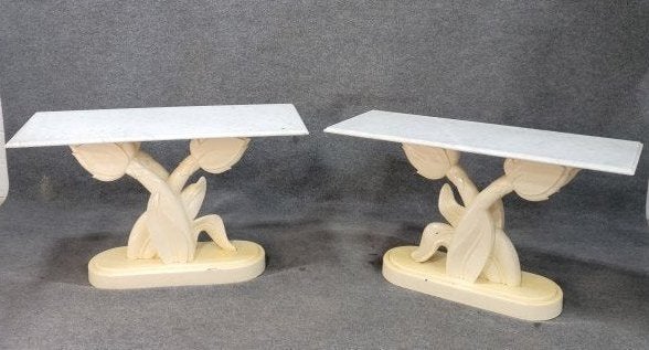 Pair Of Marble Top Consoles: 27.75h, 29.75w, 12d