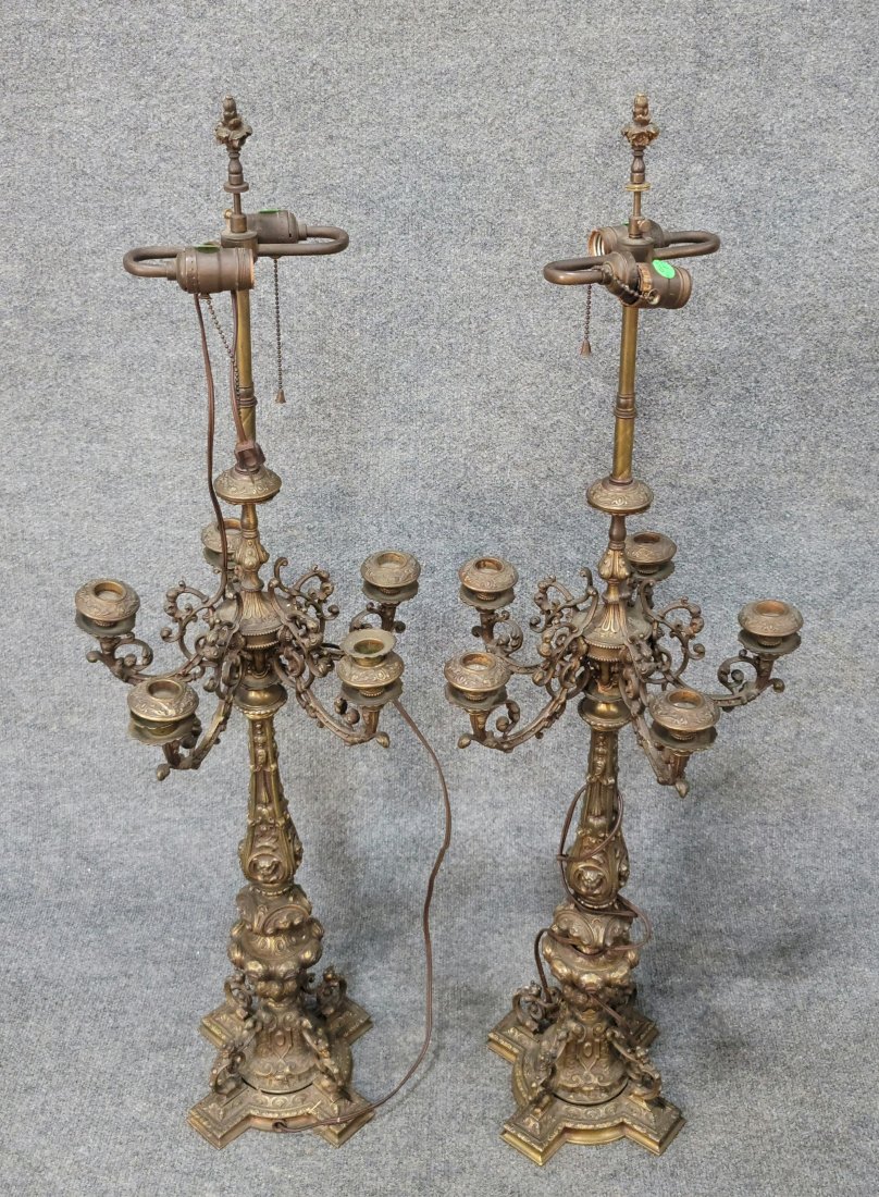 Pair Of Bronze Candelabra: 40.25h, 12.5w, 12.5d