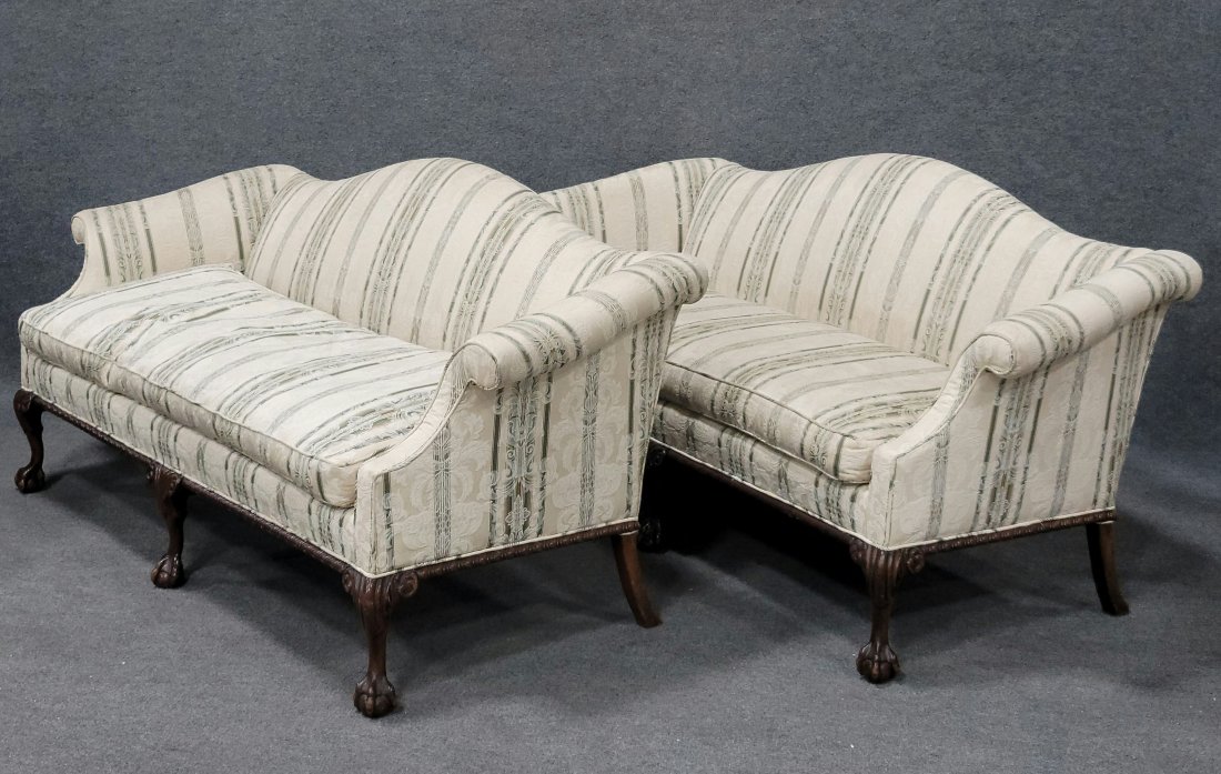 Pair Of Chippendale Humpback Sofa's: 34h, 76.25w, 33.5d