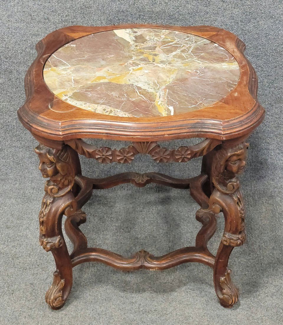 Marble Top Carved Coffee Table (1 of 3)