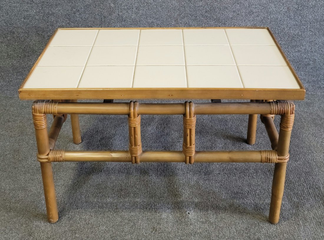 Modern Bamboo Tile Table: 19.75"H, 31"W, 18.75"D