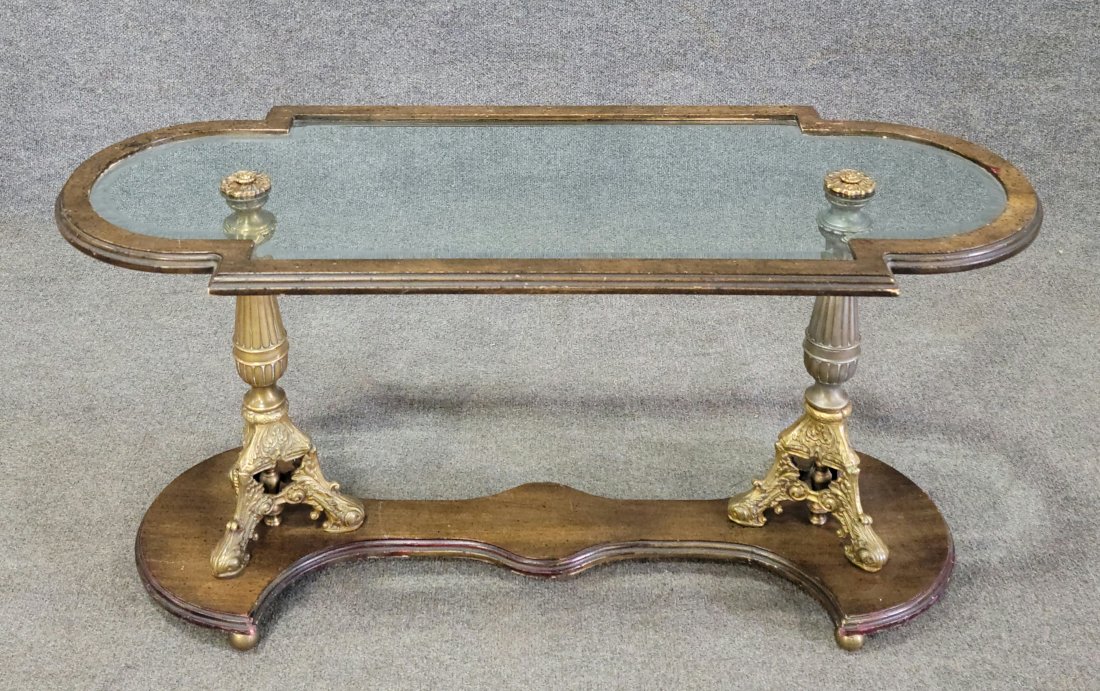 Glass Top French Table: 18.50"H, 38"W, 15"D
