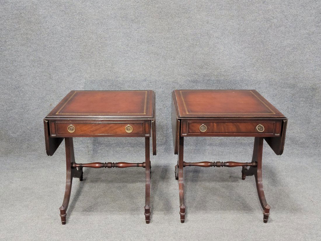 Pair Of Super Clean Mahogany Leather Top Tables (1 of 8)