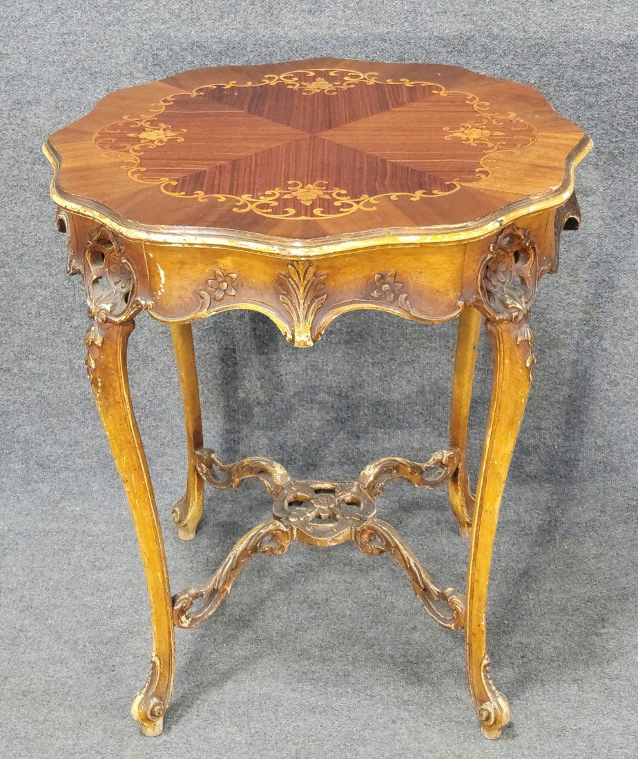 French Inlaid Carved End Table (1 of 4)