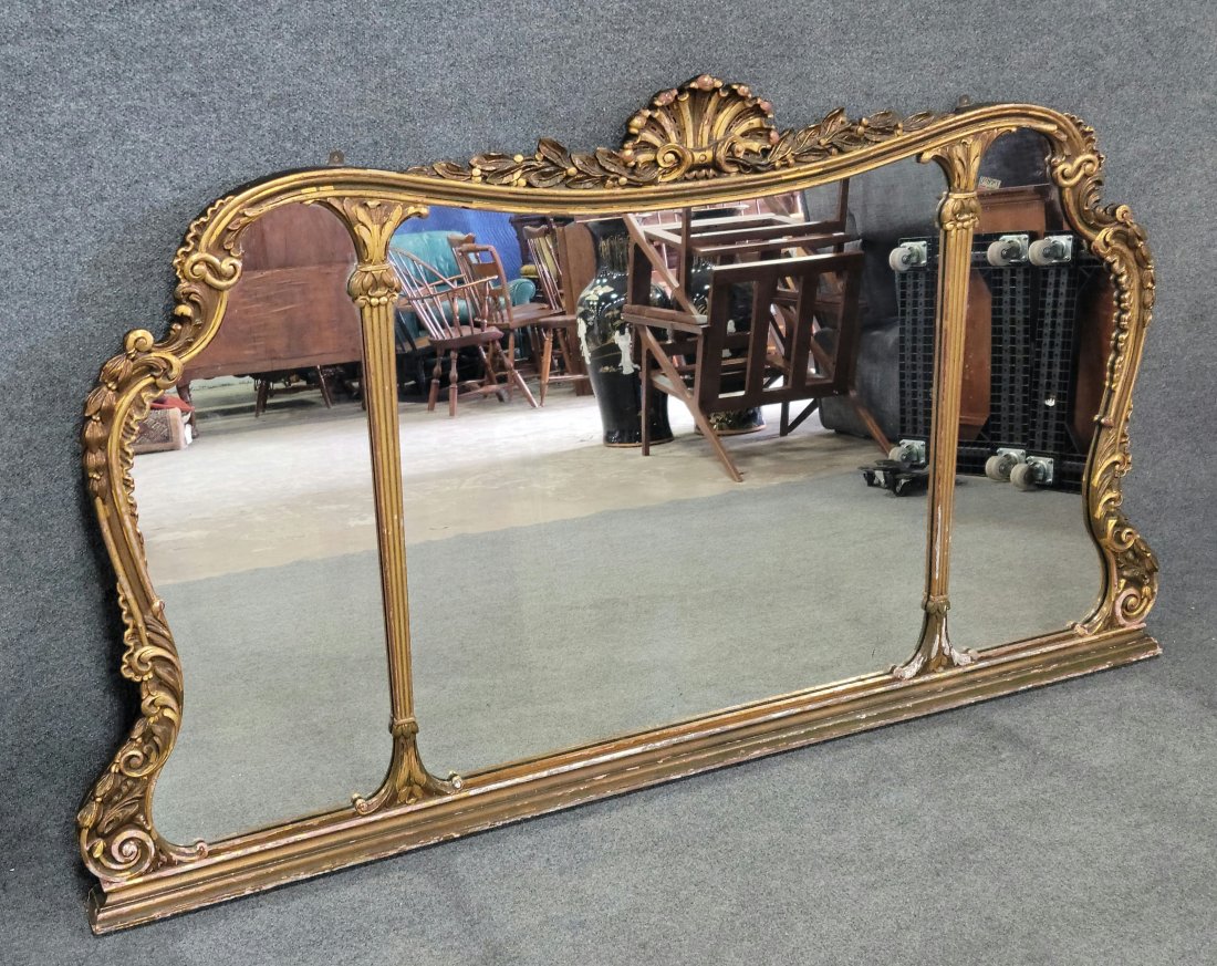 Antique French Guiltwood Mirror: 45"H, 79.75"W