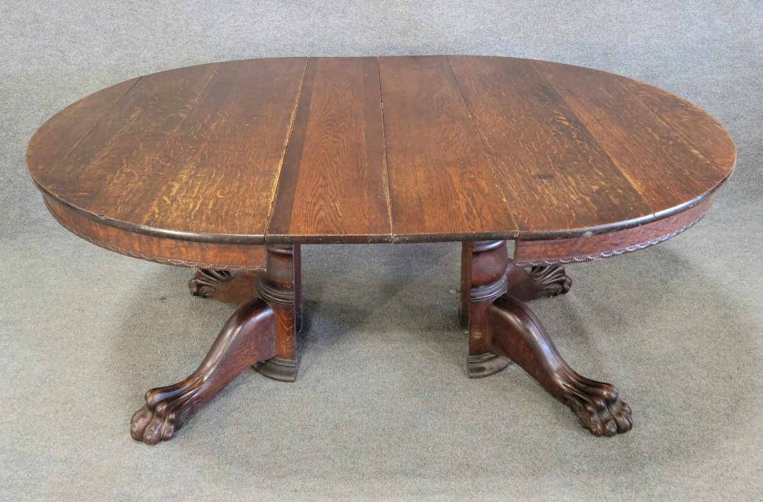 Oak Hastings Table (2 Boards): 28"H, 48"Diameter, Leaves 9"W