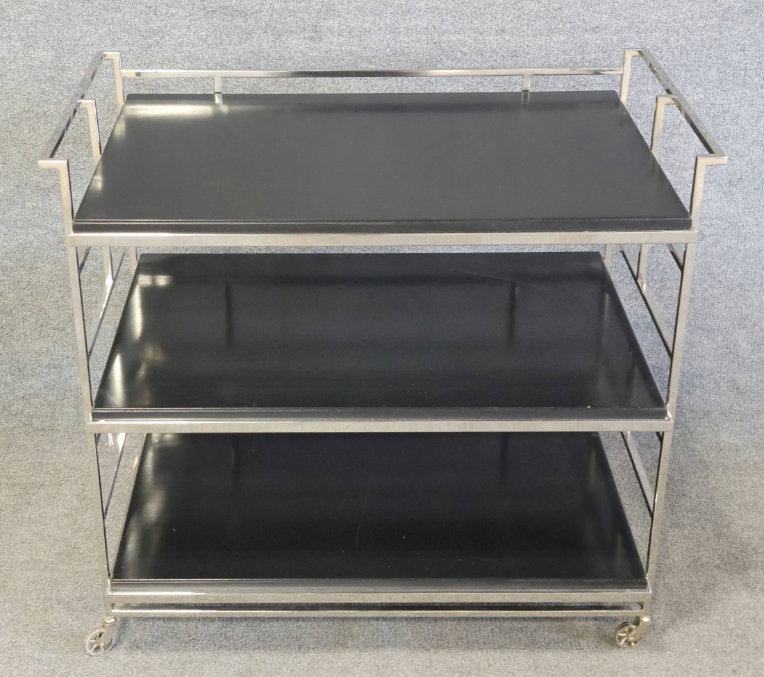 Ebonized 3 Tier Bar Cart: 33.50"H, 36"W, 21"D