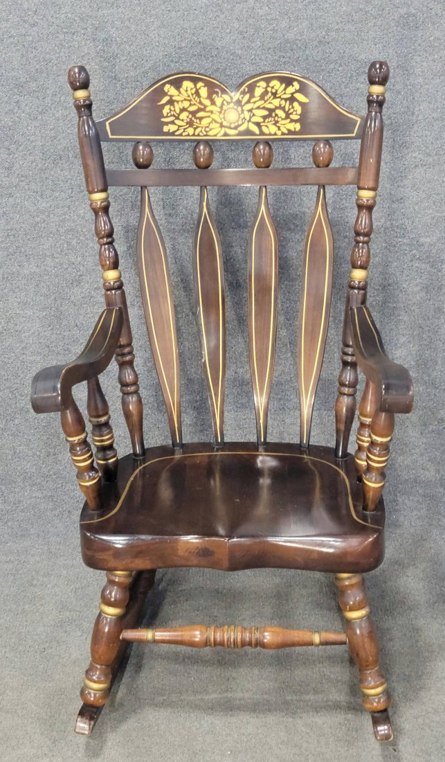 Stenciled Rocking Chair: 46"H, 25.75"W, 31.50"D, 17"SH