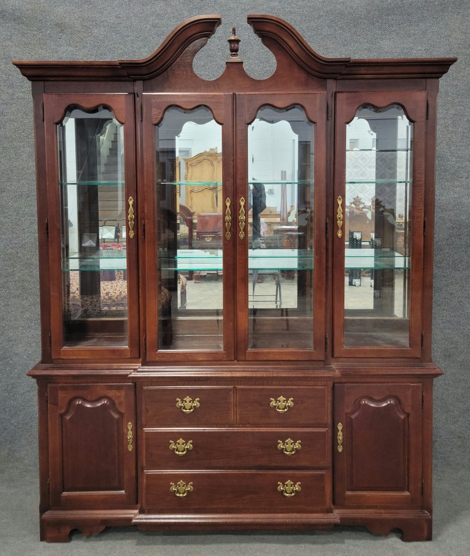 Thomasville Breakfront: Bottom Piece - 29.25"H, 67.25"W, 16.25"D | Top Piece - 56"H, 68"W, 16"D