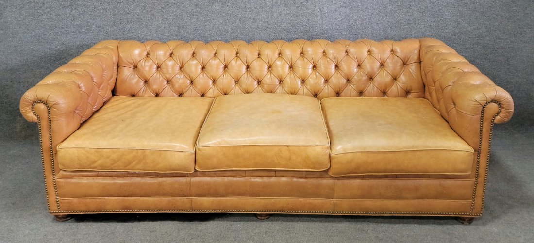 Leather Chesterfield Sofa: 26.50"H, 78"W, 36"D 16.50"SH