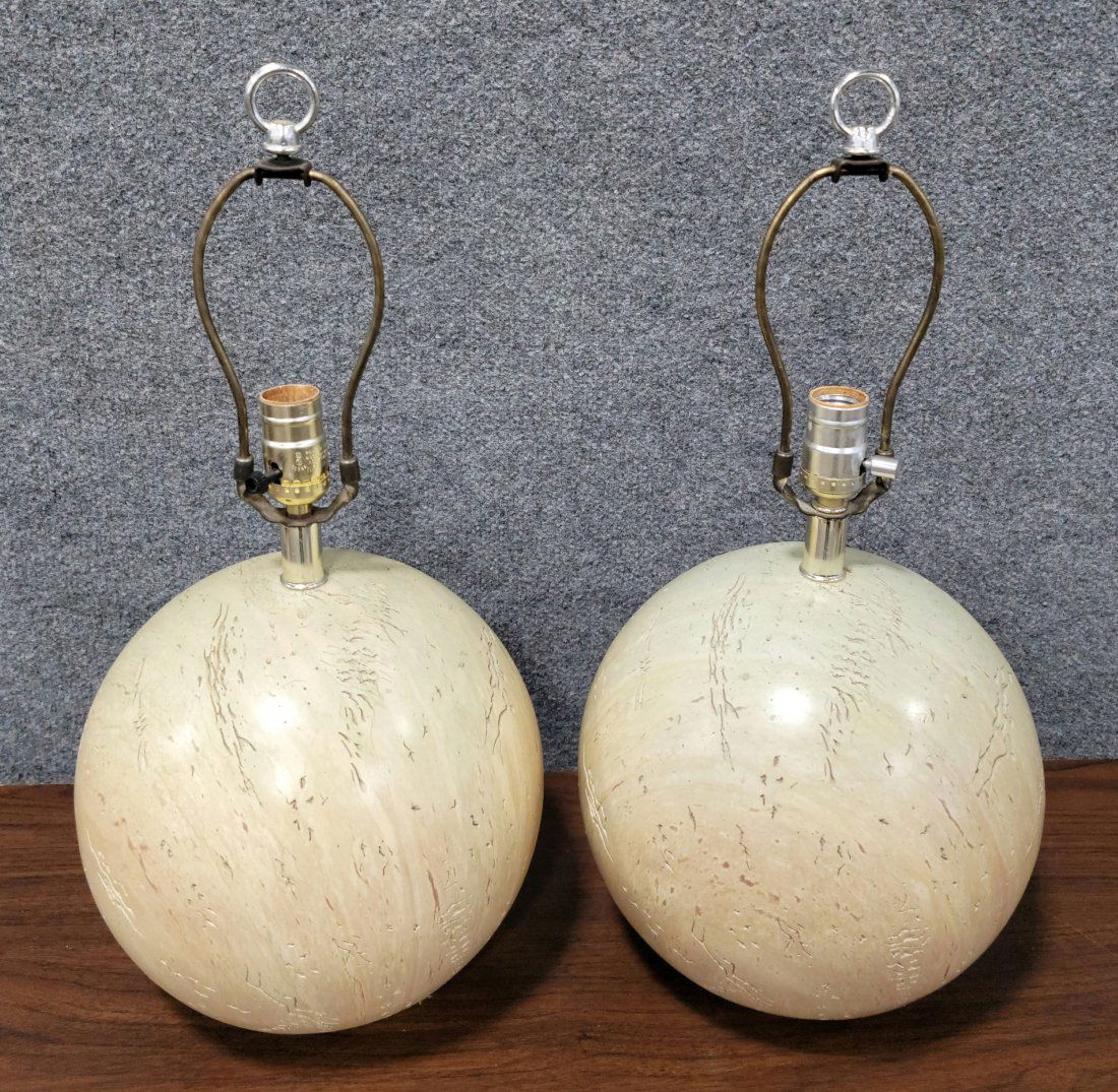 Pair Of French Barbier Travertine Lamps (1 of 3)
