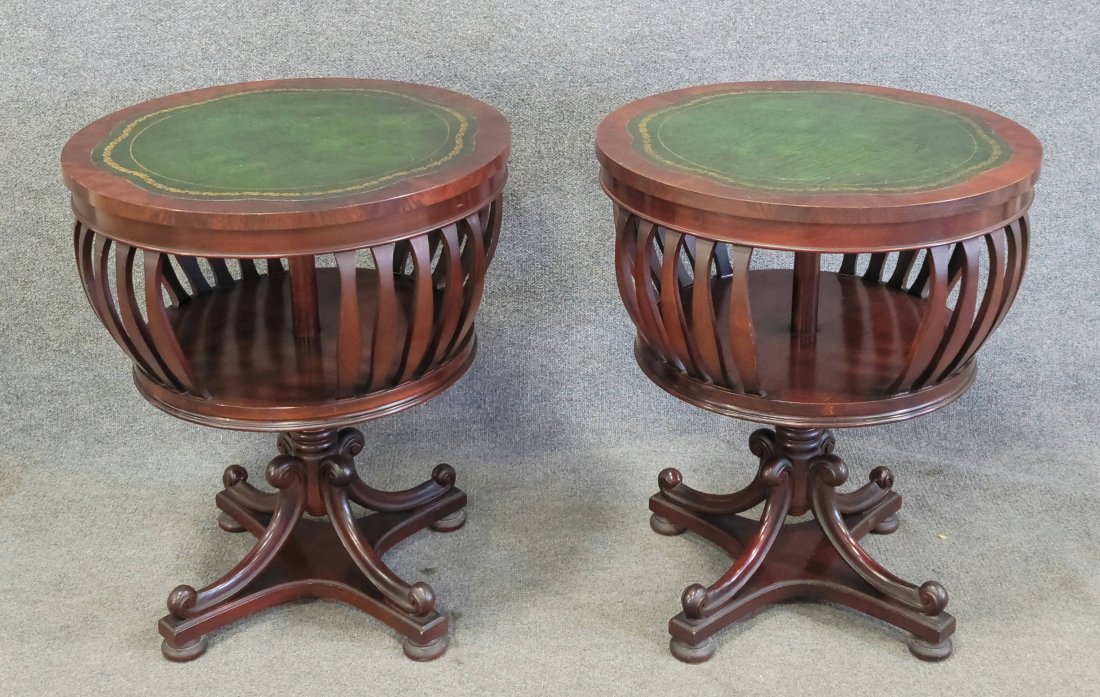 Pair Of Revolving Leather Top Tables: (Attributed To Wevman)----28.25"H, 24"Diameter