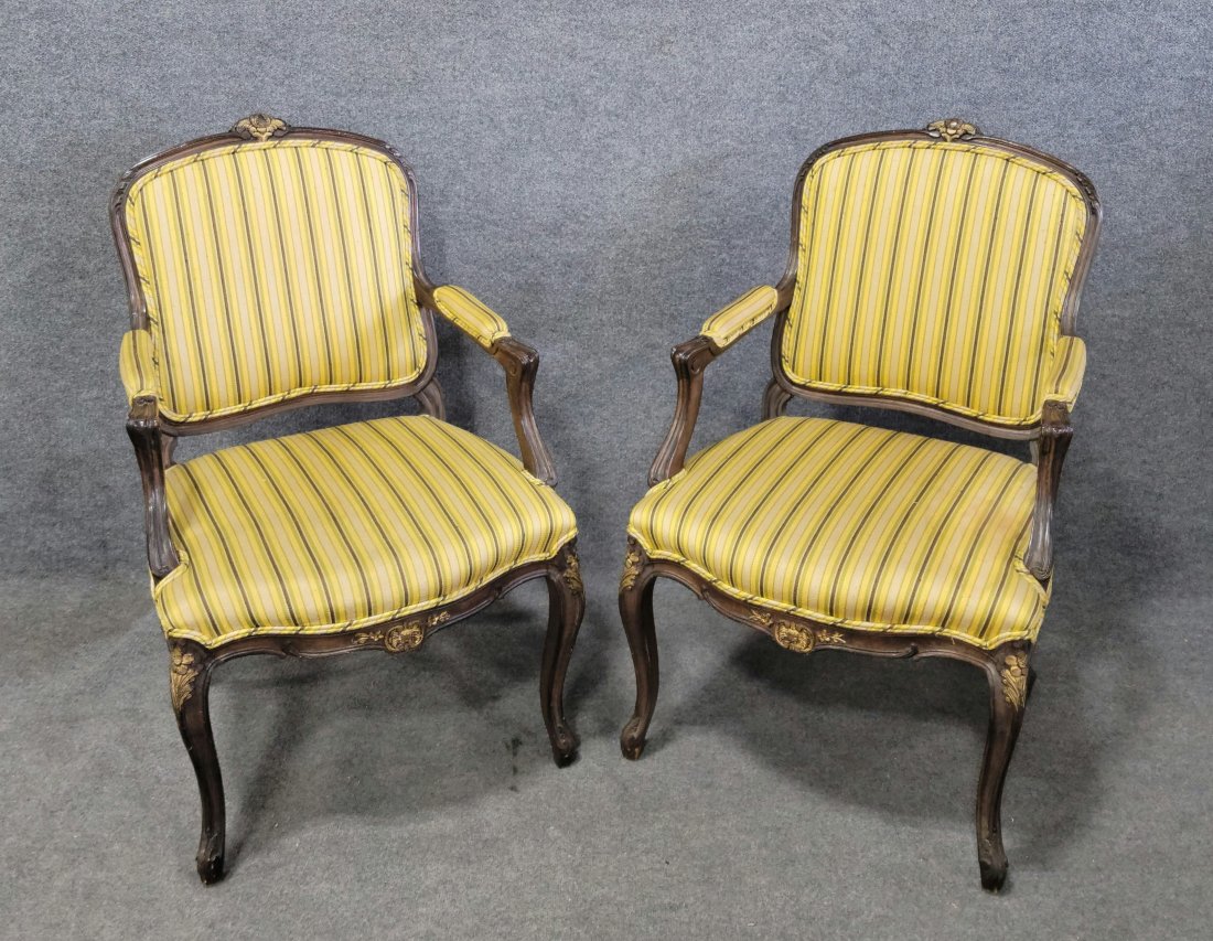 Pair Of French Style Bergeres: 39.50"H, 24.50"W, 29"D, 18.25"SH