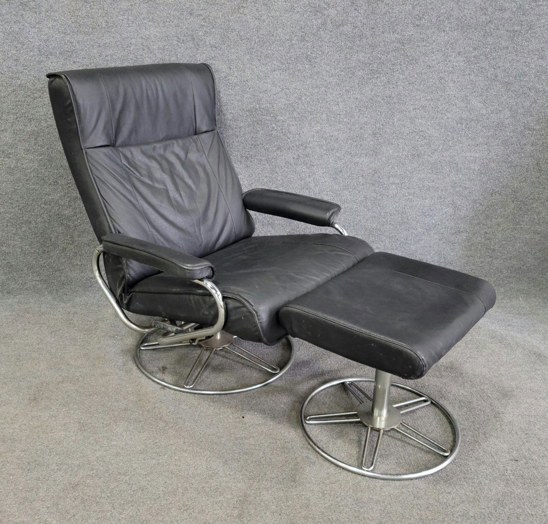 Chrome + Leather Chair + Ottoman Mid Century (1 of 5)