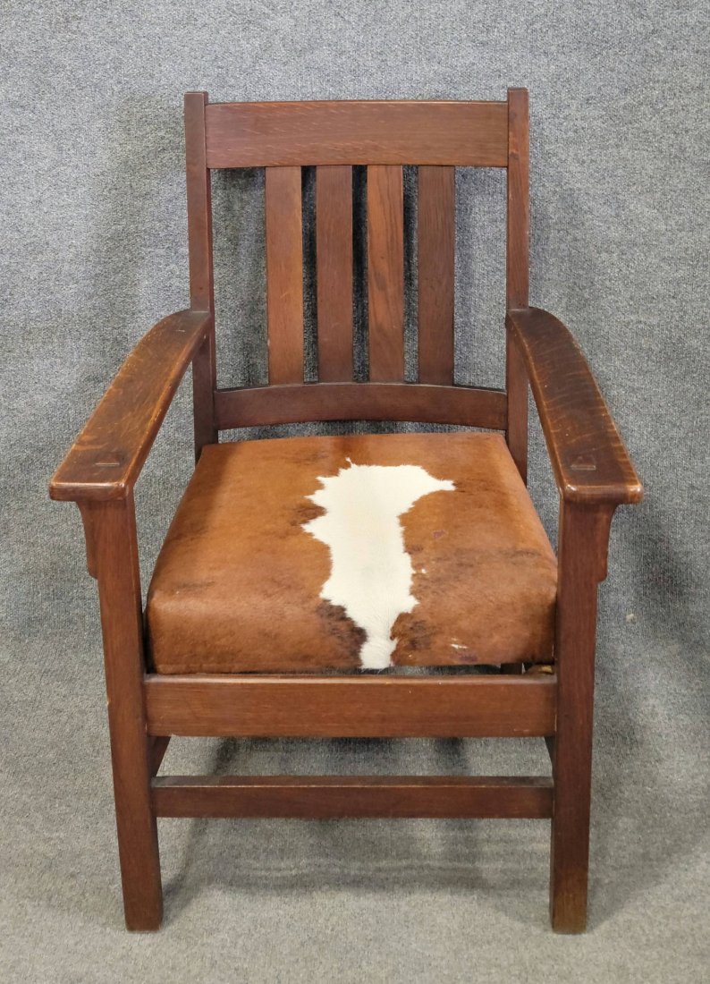 Stickley Style Arm Chairs: 39"H, 26.50"W, 25.75"D