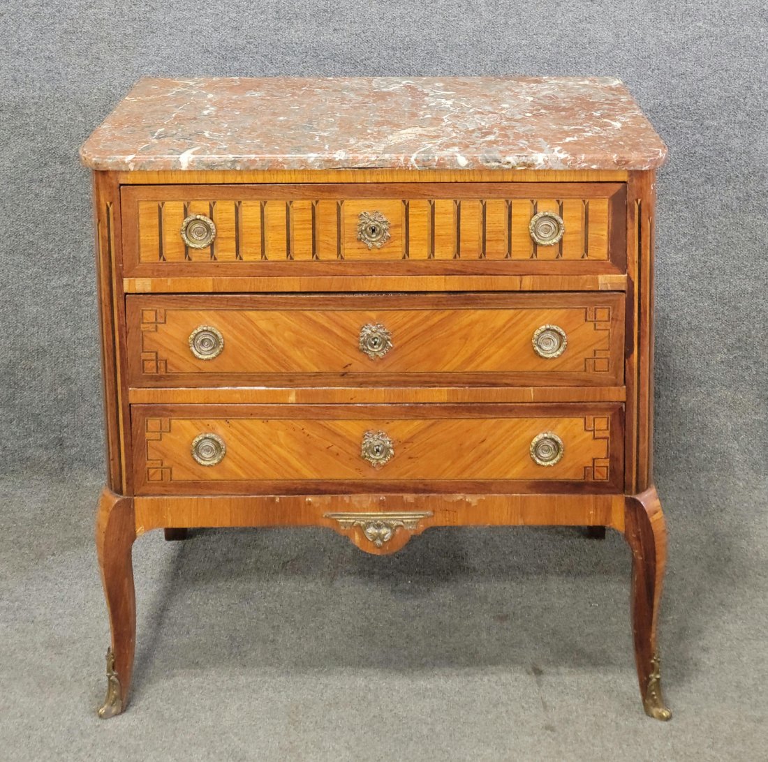 19th Century French Marble Top Commode: 34.25"H, 33.50"W, 17.75"D