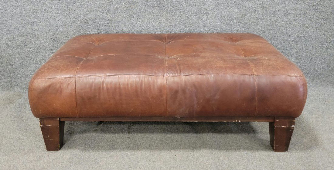 Pottery barn leather pouf deals