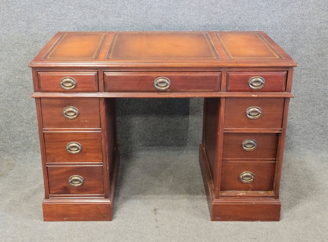 Mahogany Leather Top Desk: 29.50"H, 41.75"W, 20.75"D