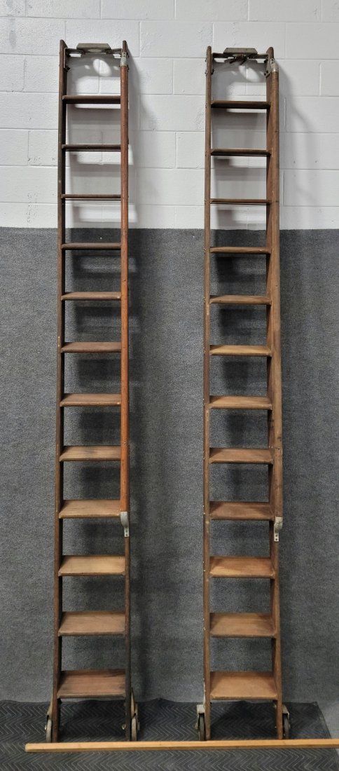 Pair Of Antique Library Rolling Ladders Made By Putnam (1 of 4)