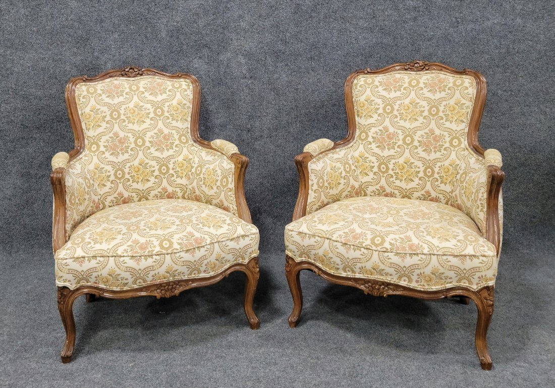 Pair Of French Bergeres: 35.75"H, 27"W, 23"D, 13.50"SH