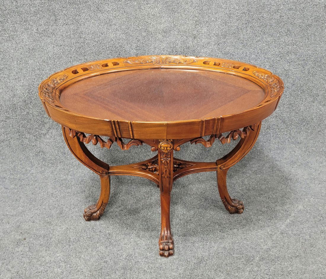 Carved Mahogany Coffee Table With Tray (1 of 5)