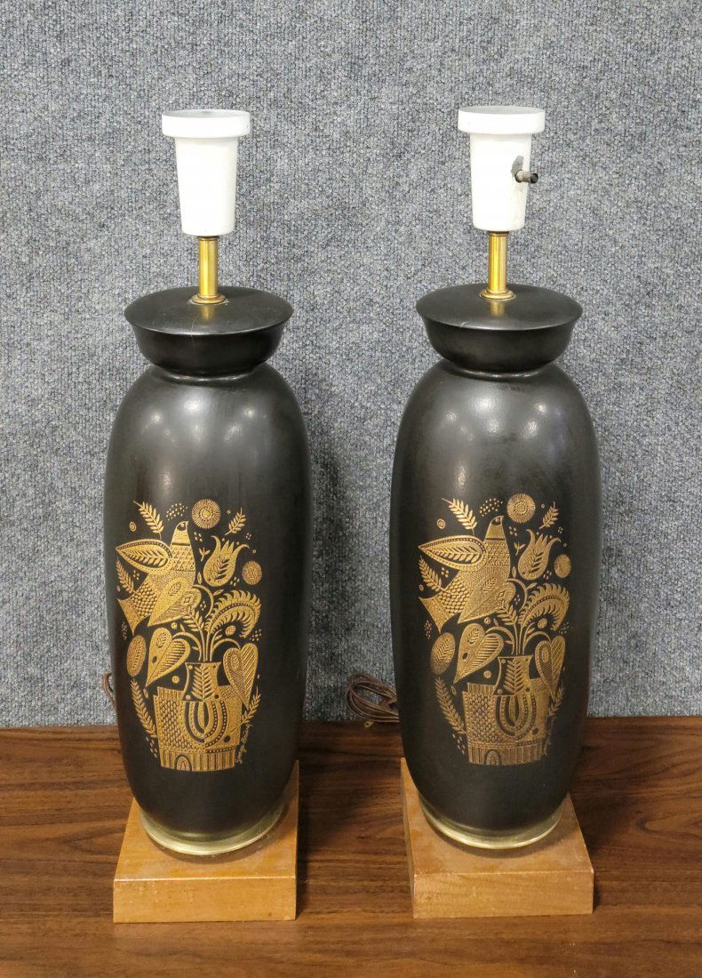Great Pair Of Designer Lamps Bronze Inlaid (1 of 3)