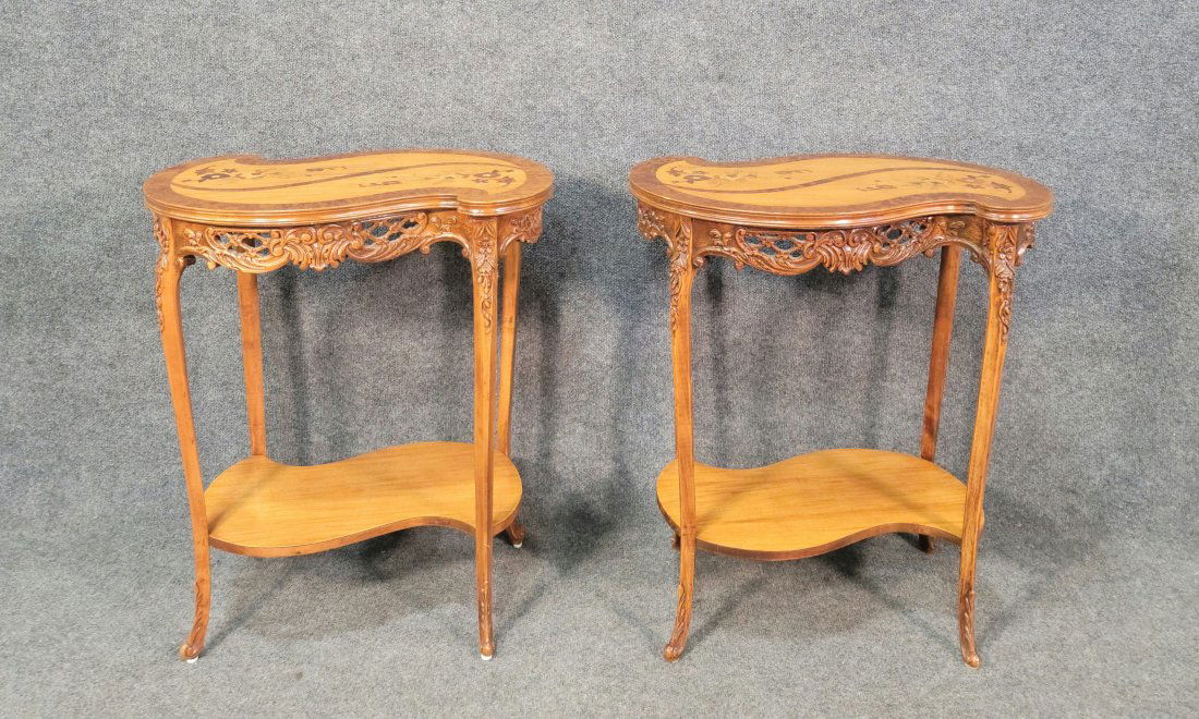 Pair Of French Kidney Shaped Inlaid Tables (1 of 5)