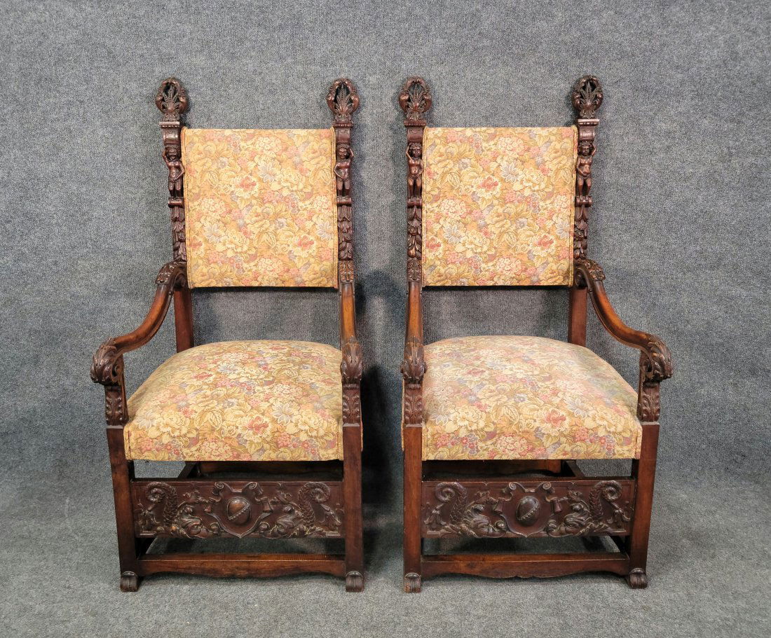 Pair Of Carved Throne Chairs (1 of 6)