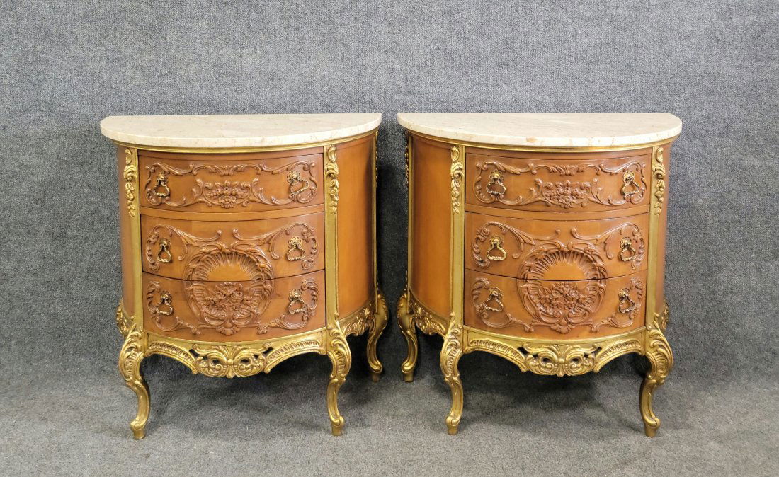 Pair Of Carved French Marble Top Commodes (1 of 6)