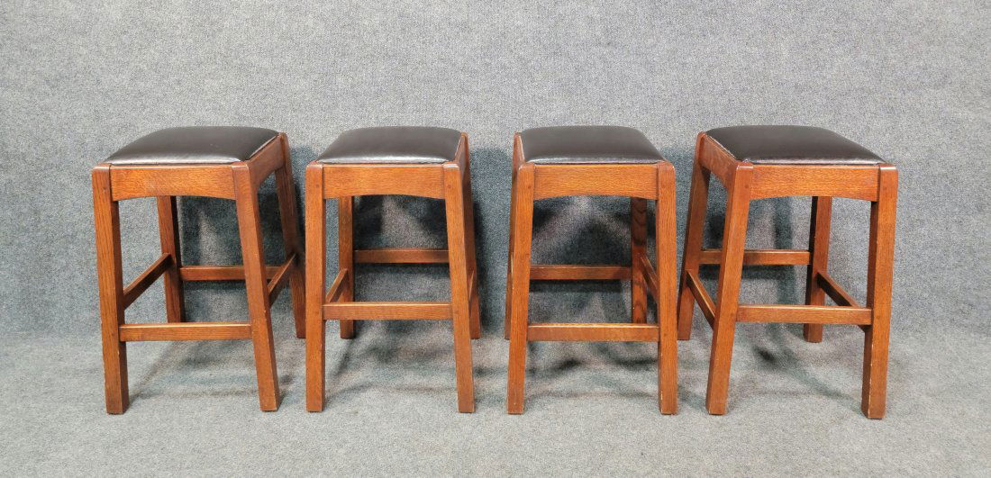 4 Signed Stickley Oak Barstools (1 of 4)