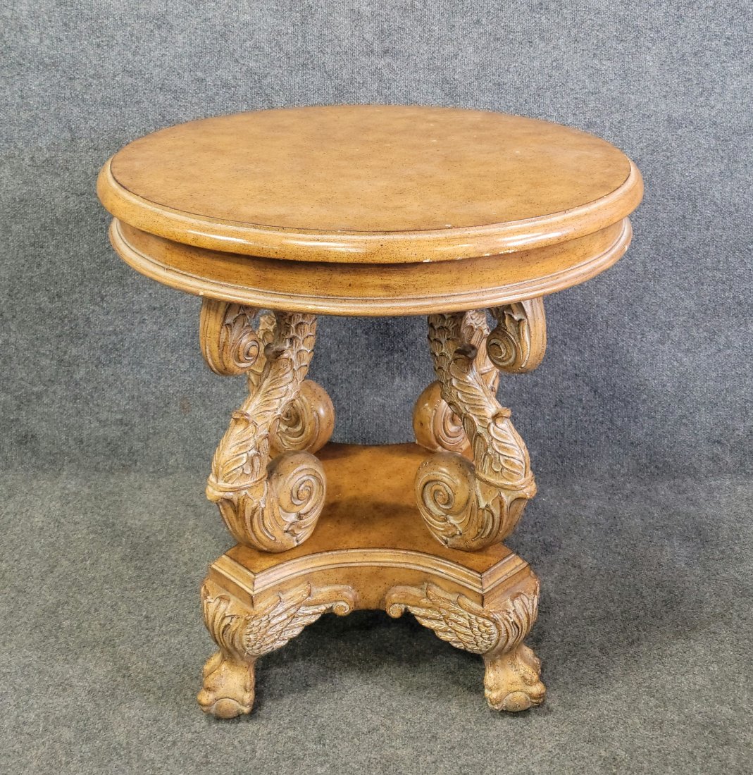 Carved Center Table: 30"H, 30"Diameter