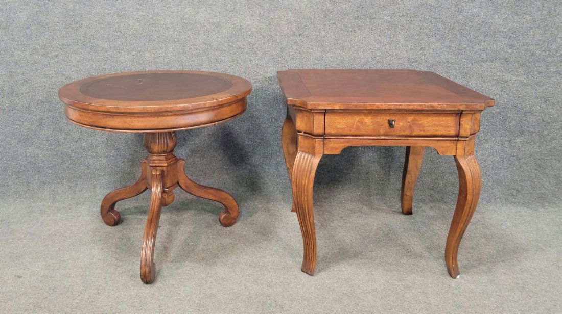 Pair Of End Tables: Drum Table - 26.50"H, 30"Diameter | End Table - 26.50"H, 28"W, 28"D