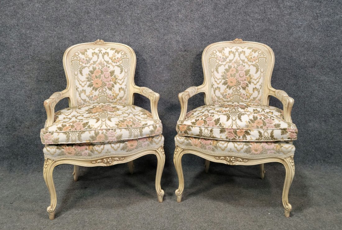 Pair Of White Fauteuls: 36"H, 25"W, 20.50"D, 19"SH