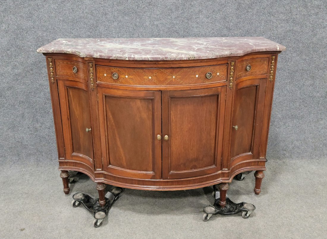 Marble Top Inlaid Commode: 37.50"H, 51.50"W, 23"D