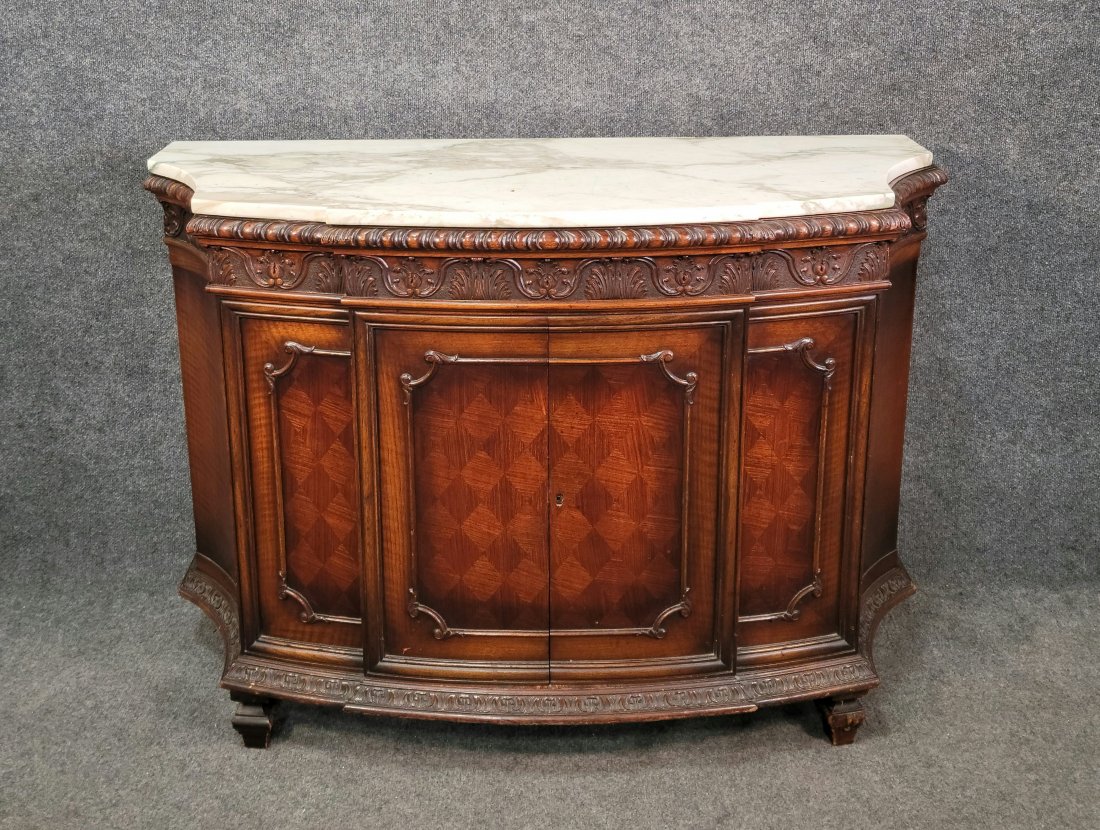 Marble Top Carved Commode: 33.50"H, 48"W, 18.50"D