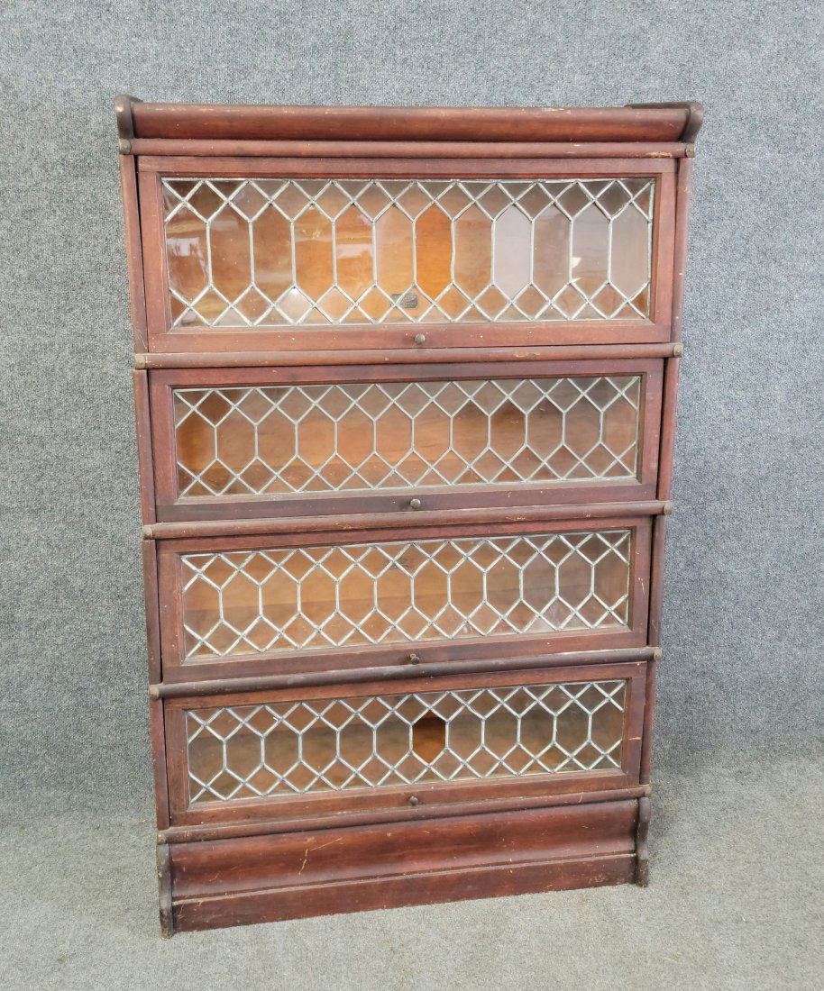 4 Stack Oak Bookcase Leaded Glass (1 of 6)
