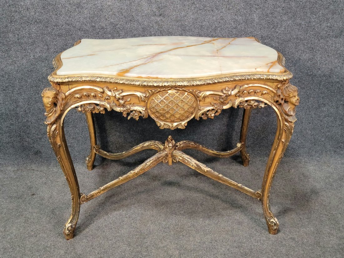 Antique Gilt Marble Center Table: 29"H, 38"W, 25"D