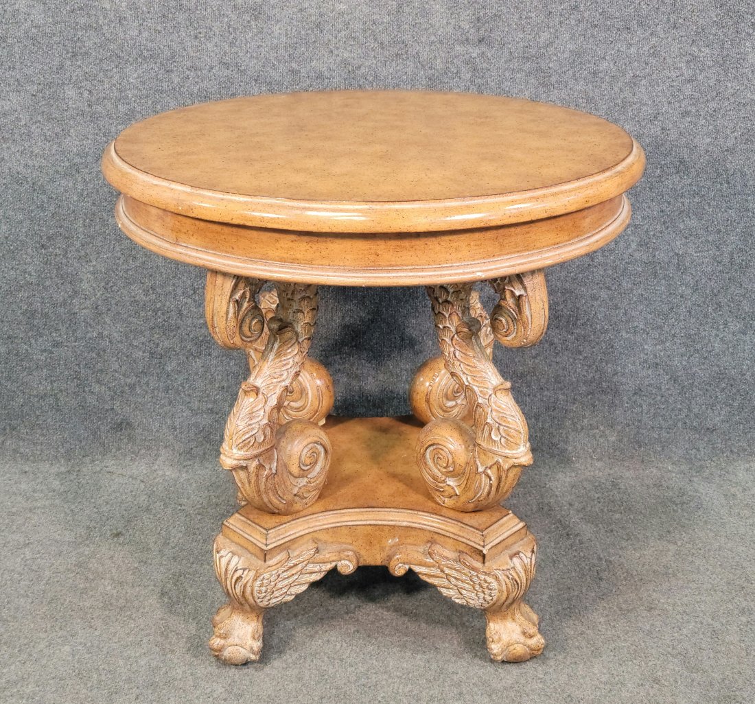 Carved Center Table: 29.75"H, 30"Diameter
