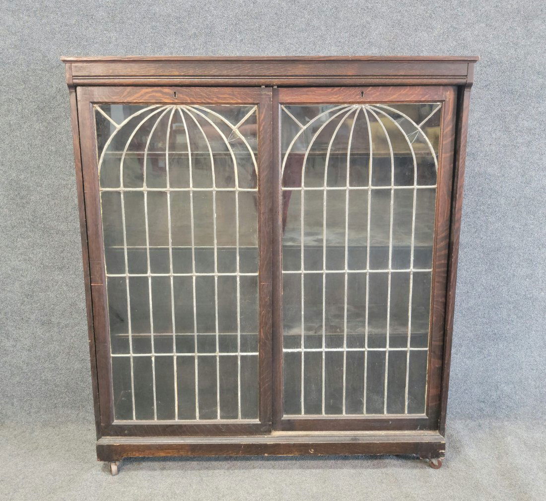 2 Door Oak Stained Glass Bookcase (1 of 5)