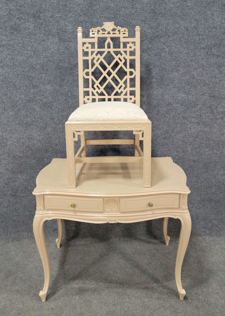 Antique Painted Vanity And Chair: Vanity - 31.50"H, 41"W, 26.50"D | Chair - 40.50"H, 20"W, 20.75"D