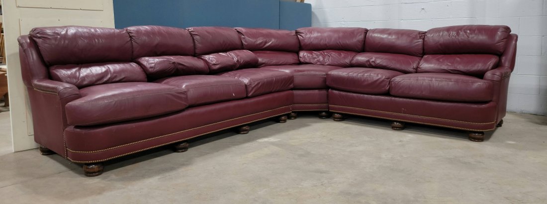 Hancock And Moore Leather Sectional: 34"H, 125"W from one end to the other, 32"D