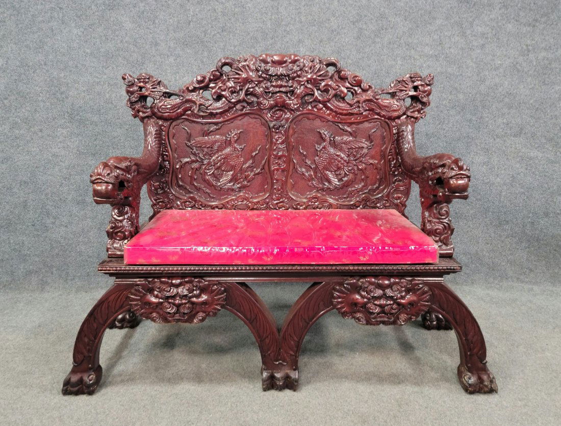 Heavily Carved Japanese Settee (1 of 6)