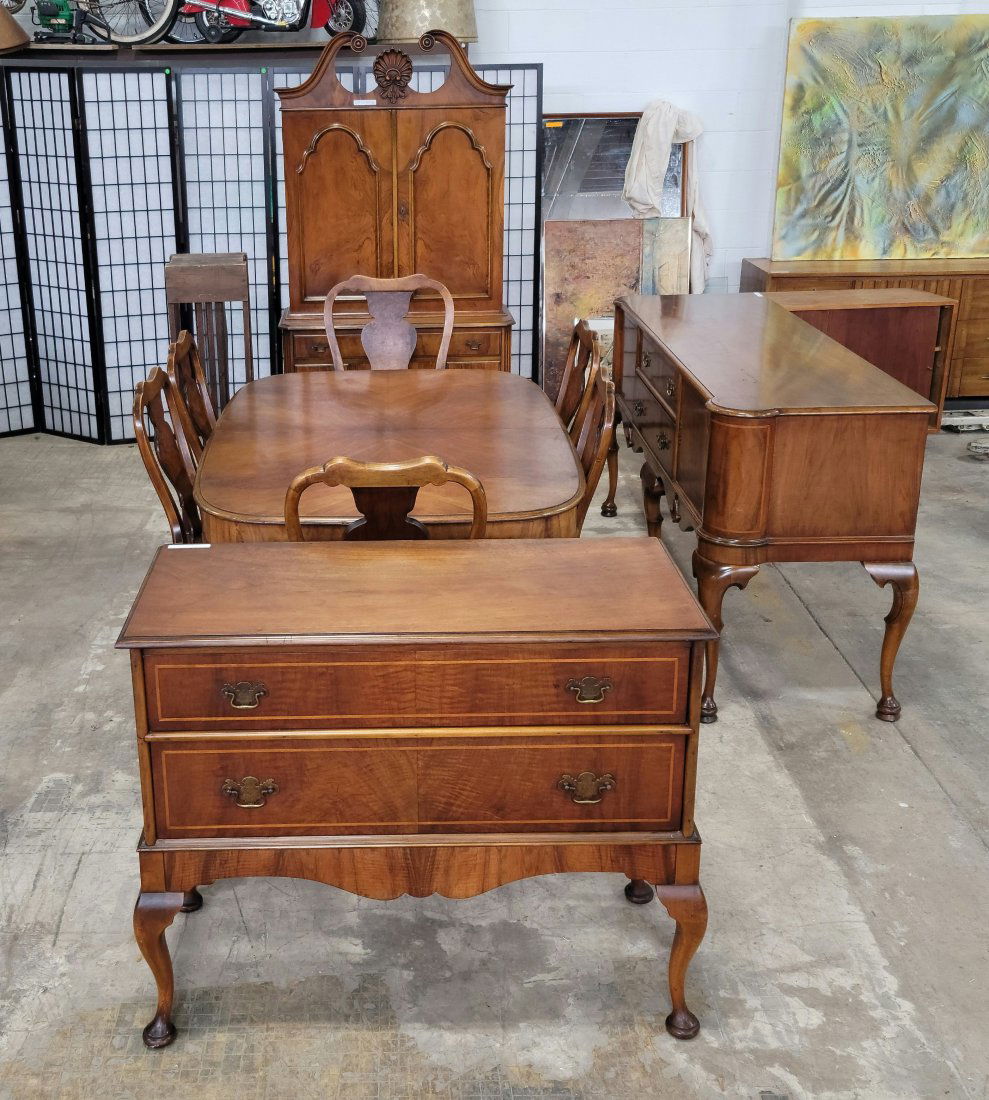 10 Piece Burl Walnut Dining Room Set (1 of 19)