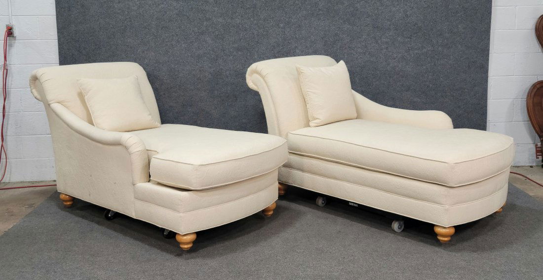 Pair Of Ethan Allen Chaises: 40"H, 34"W, 67"D, 22.50"SH