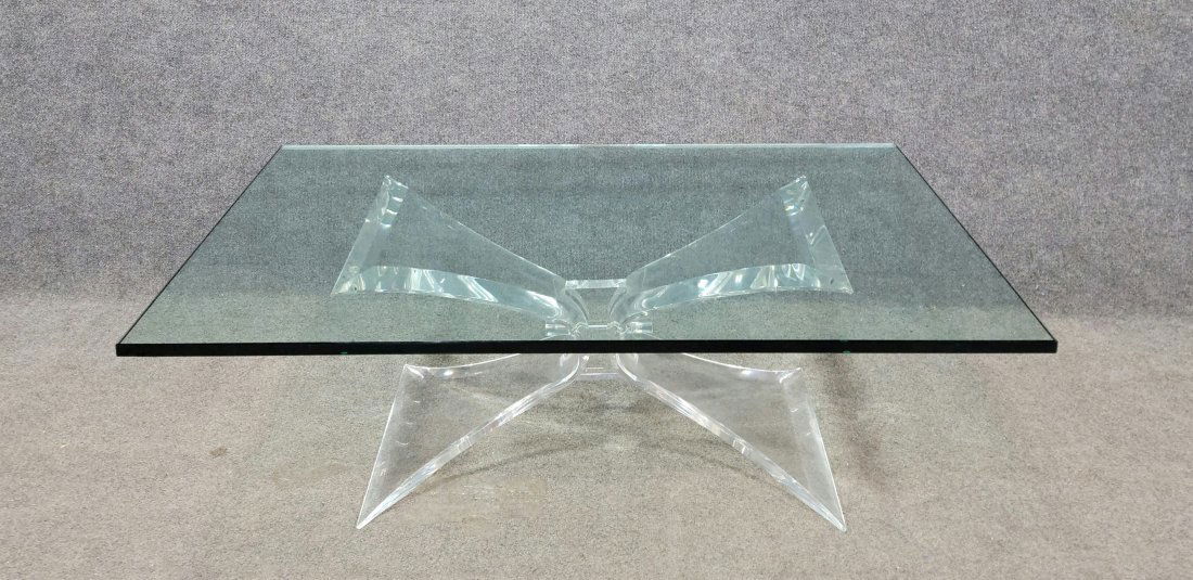 Modern Glass Top Lucite Based Coffee Table (1 of 4)