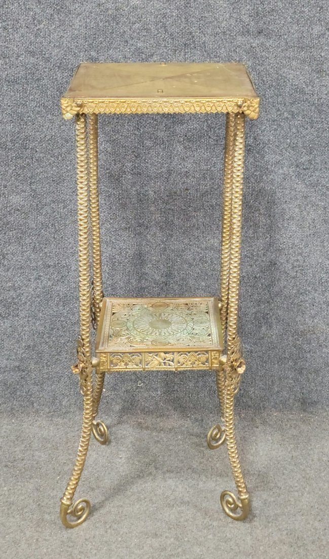 Brass Table: 31.25"H, 13"W, 13"D