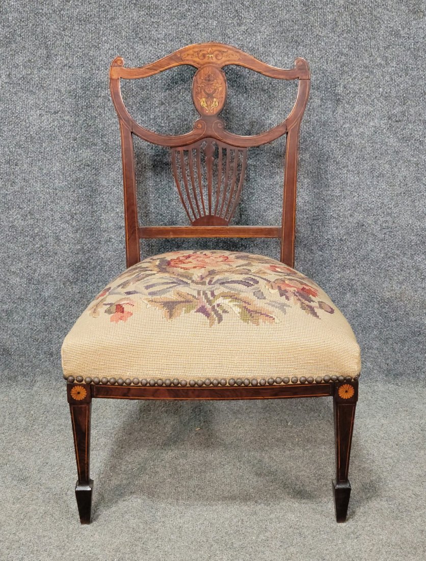 Edwardian Needle Point Chair: 27.75"H, 17.50"W, 17.50"D