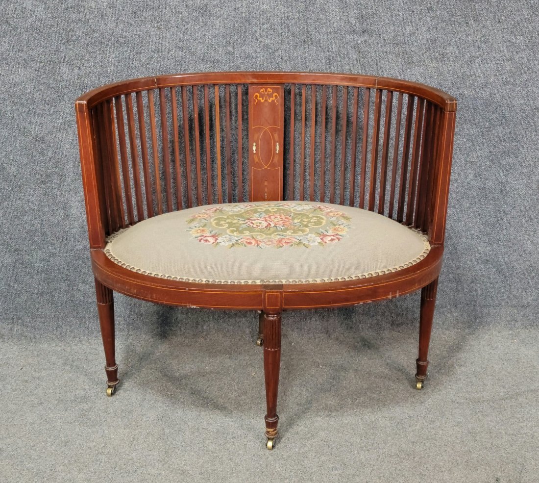 Mother Of Pearl Inlaid Settee: 29.25"H, 32.50"W, 19"D, 15.50"SH