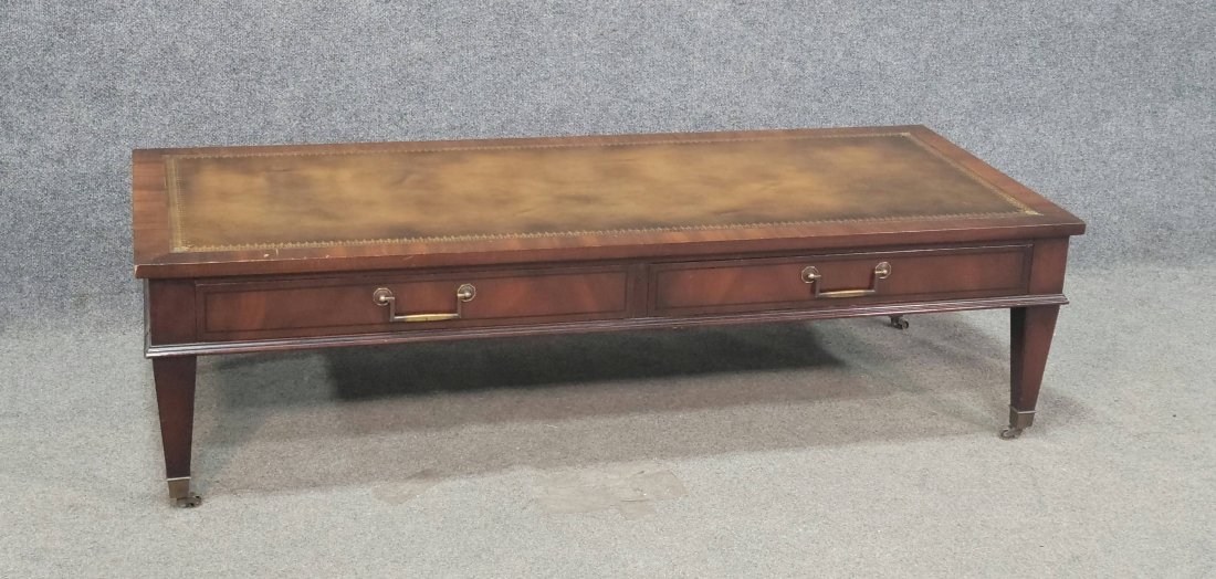 Leather Top Coffee Table: 14.75"H, 54"W, 23"D