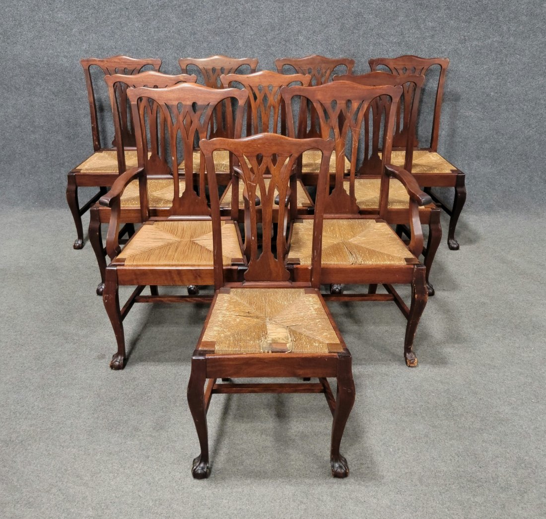 10 Centenial Chippendale Chairs (Very Rare): Arms - 41"H, 24.50"W, 22"D, 18"SH | Sides - 39.50"H, 20"W, 21"D, 18"SH